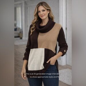 JM Collection Colorblock Cowl Neck Sweater – Size L